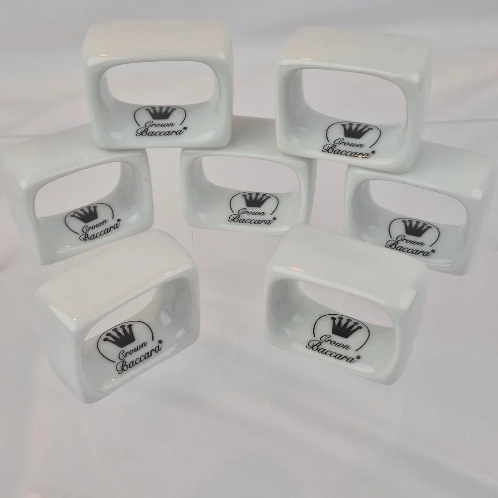 Crown Baccara Napkin Rings Modern Rectangle Porcelain Glossy Finish Set of 7